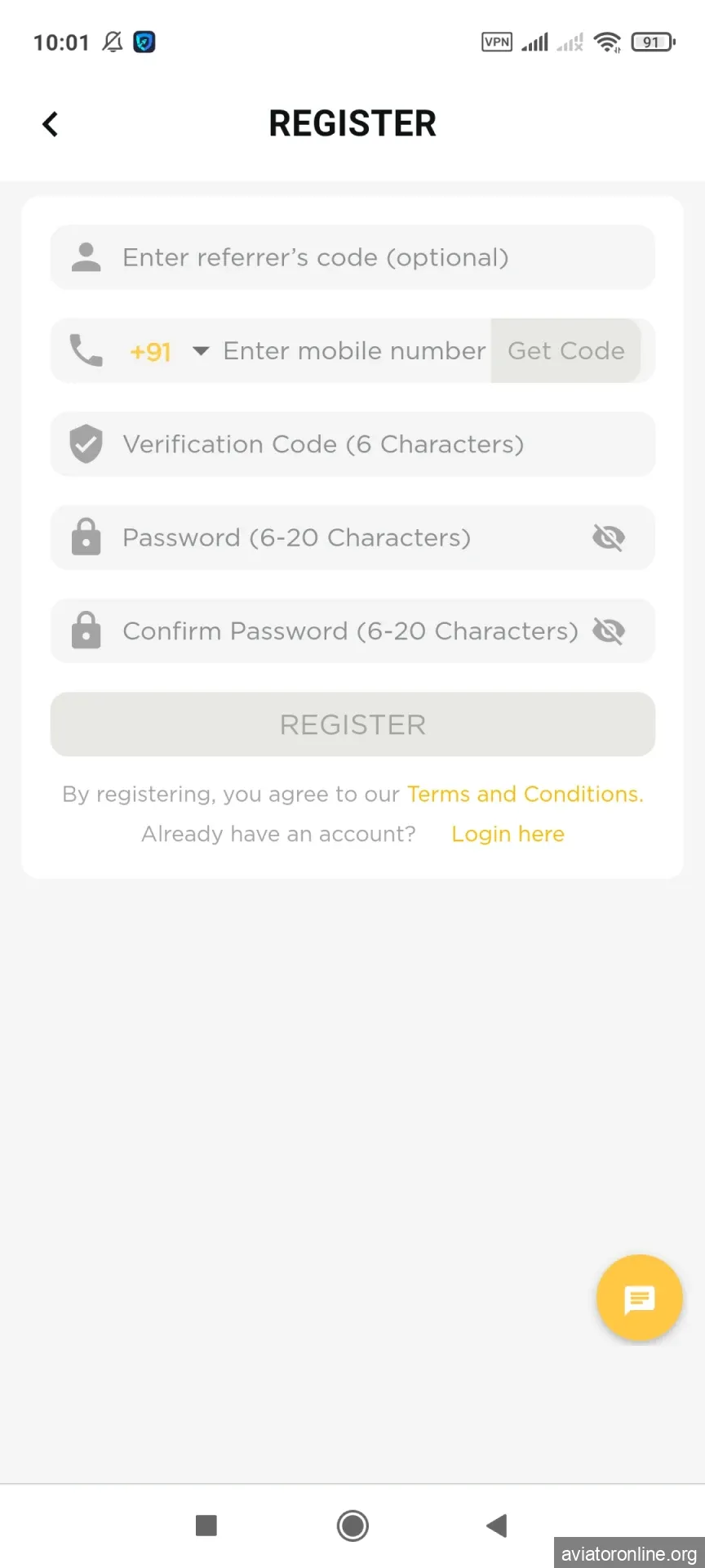 Visit the 96in application registration page.