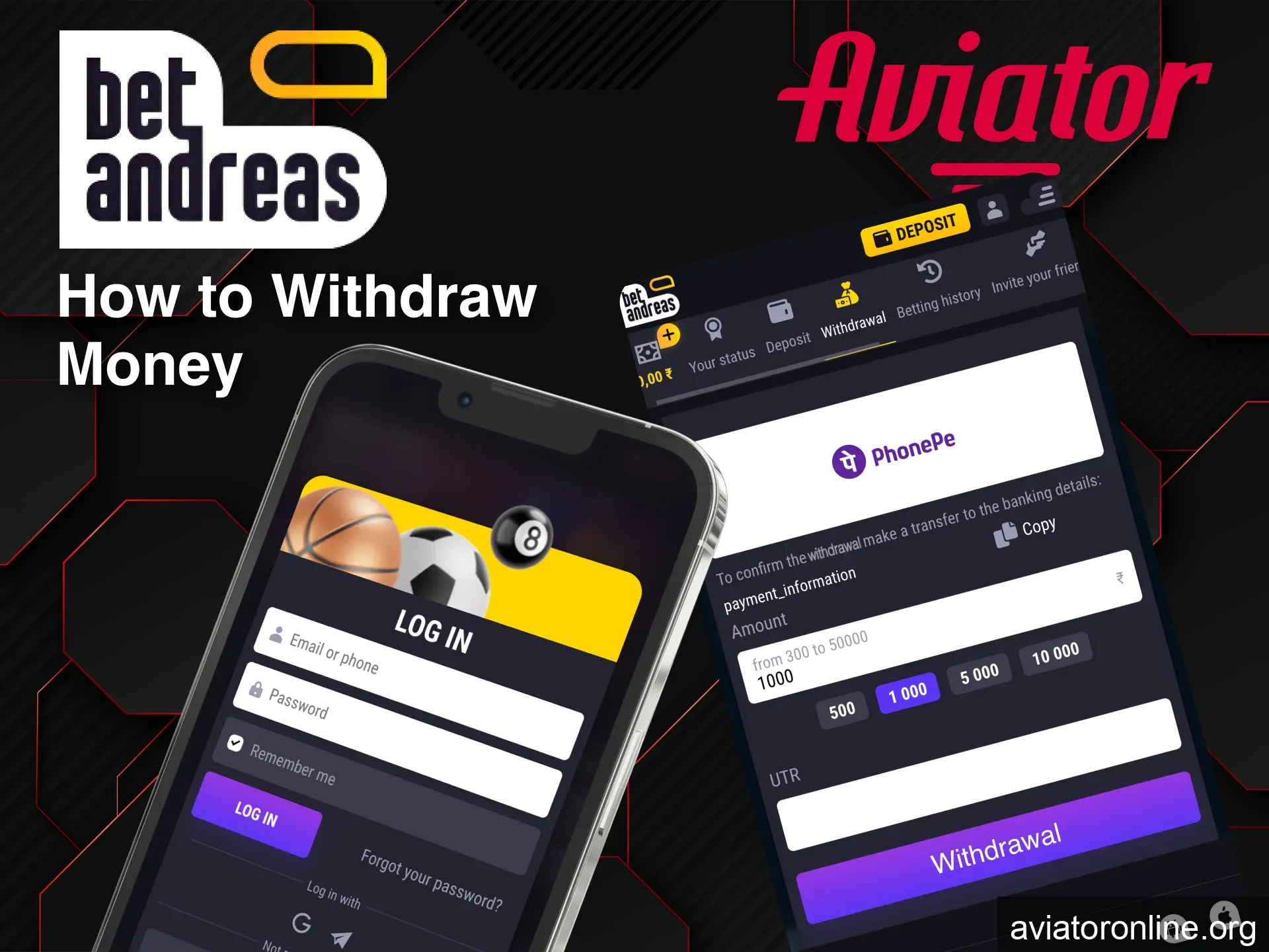 Withdraw winnings from BetAndreas using UPI or PayTM.