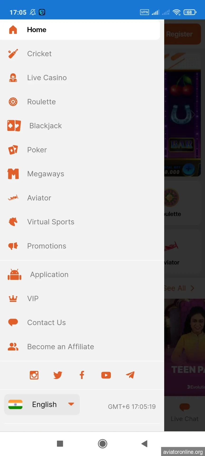 Visit the BetShah app menu.