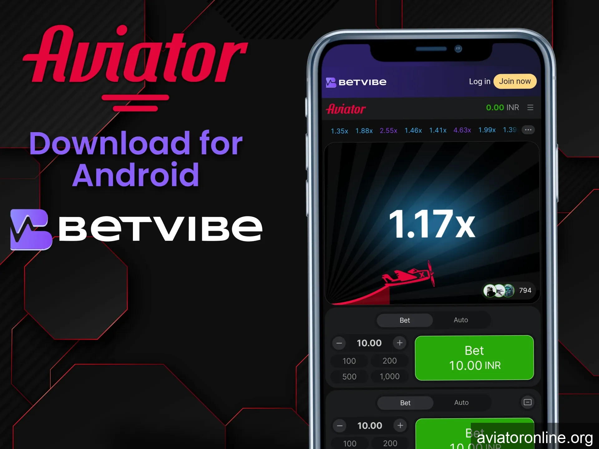Install the BETVIBE app to play Aviator on Android.