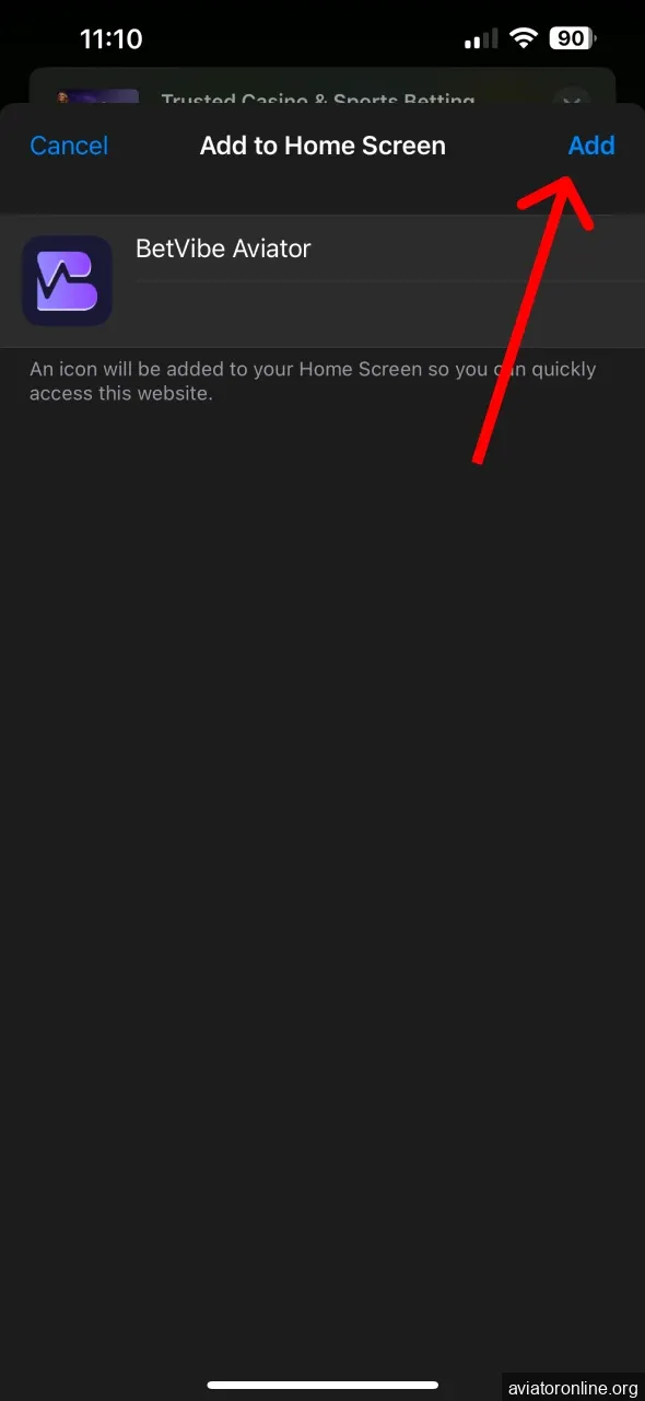 Click the add BETVIBE iOS app button.