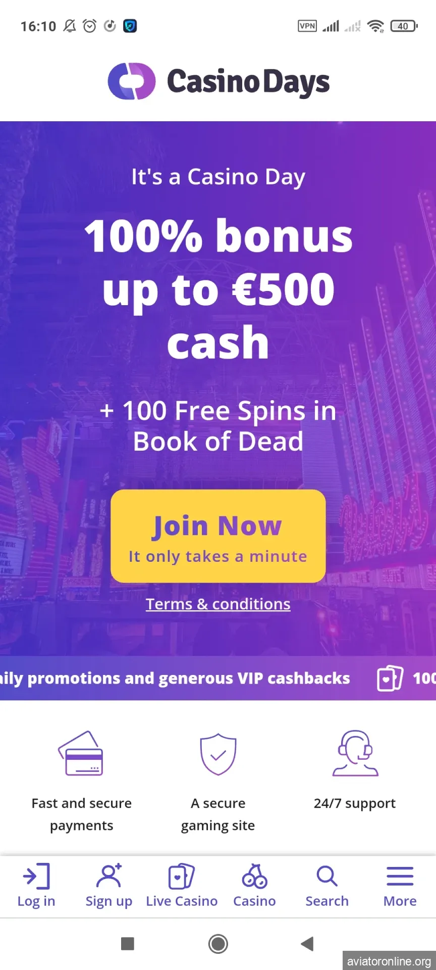 Visit the Casino Days main page to download the application for Android.