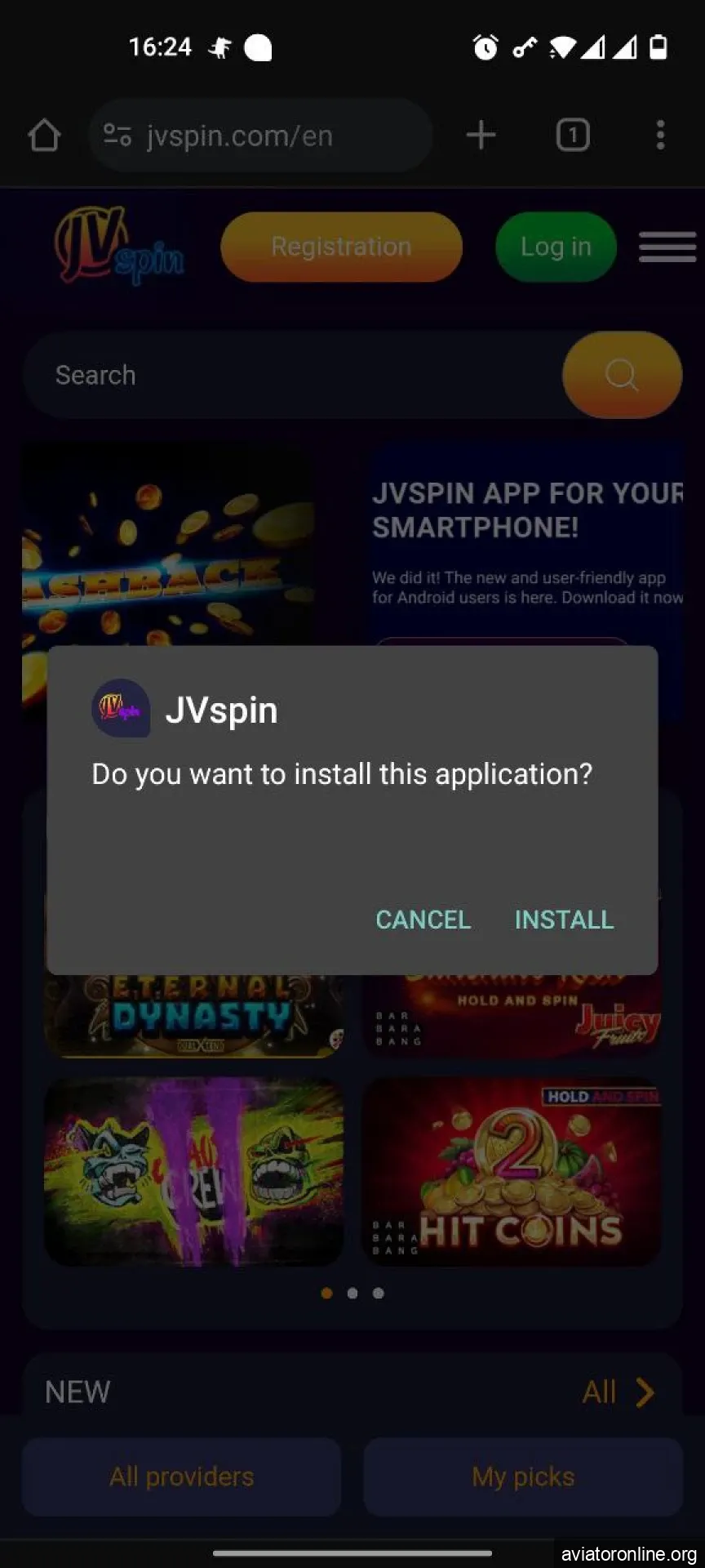 Click the install JV Slot button to install the application.