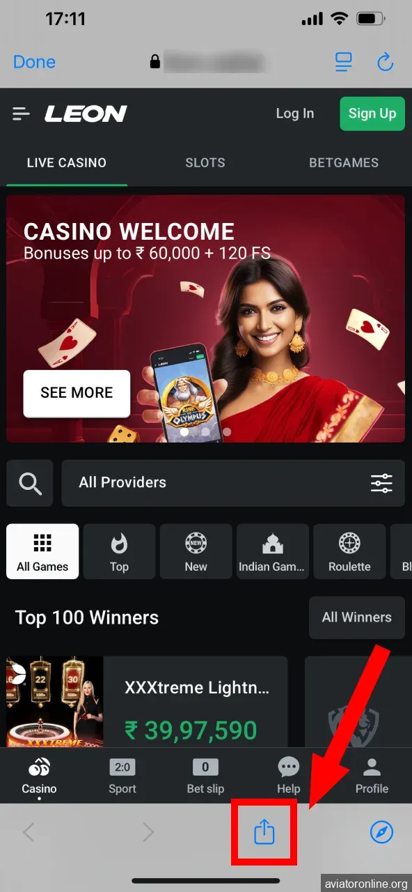 Use Leon’s bottom menu to access the share feature.