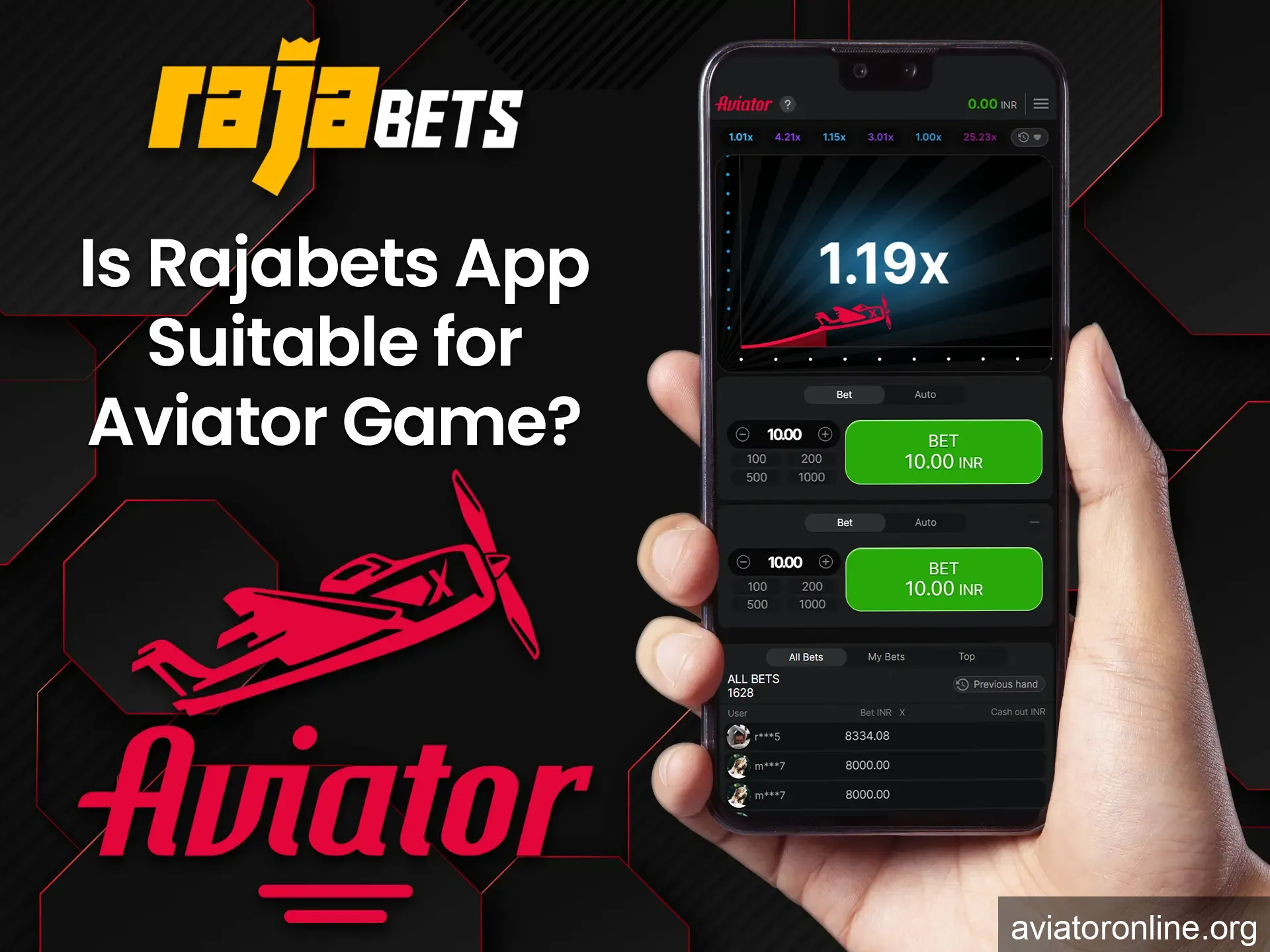 Enjoy Aviator on your mobile devices with Rajabets app.