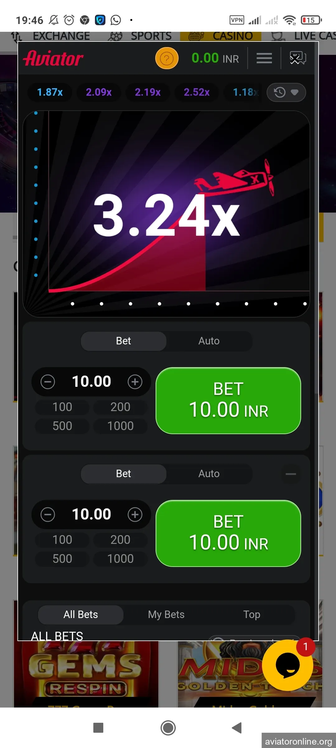 Visit the page with the game Aviator in the Satbet application.