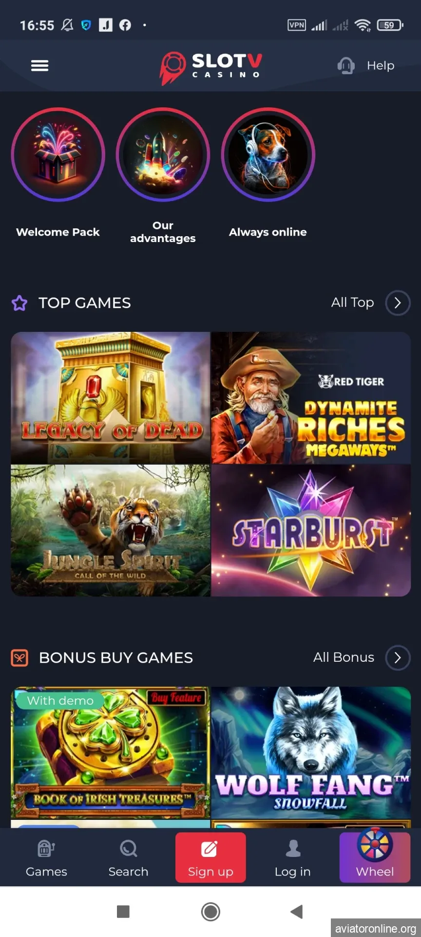 Visit the SlotV homepage to download the Android app.