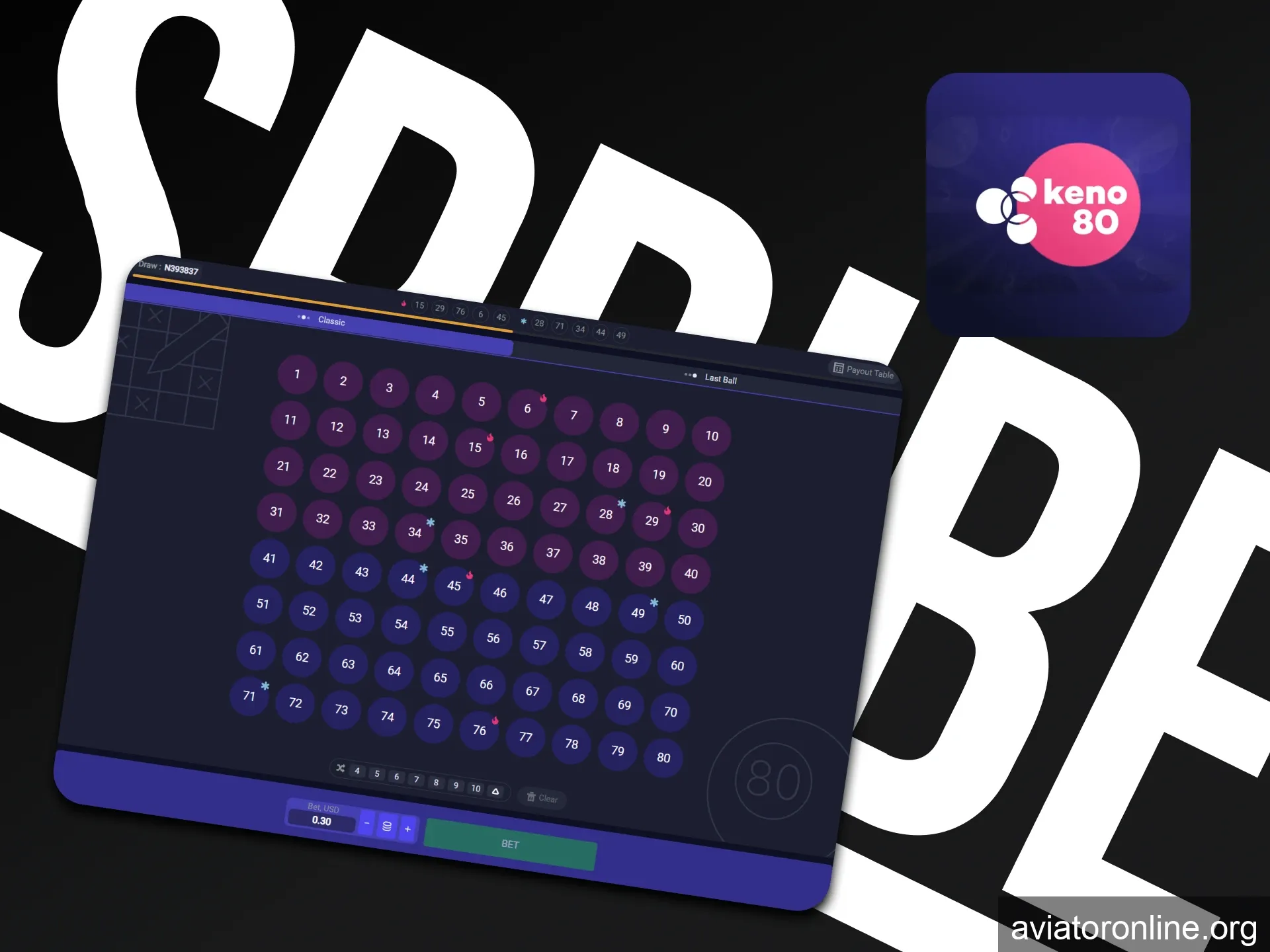 Learn more about the Keno 80 game by Spribe.