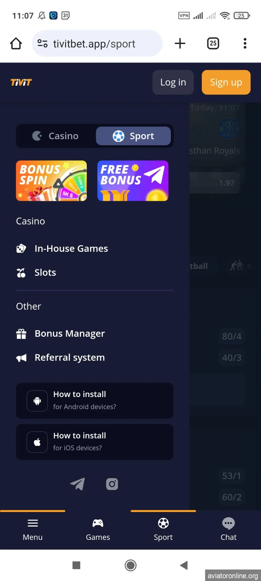Find the Tivitbet installation file for Android on the page.