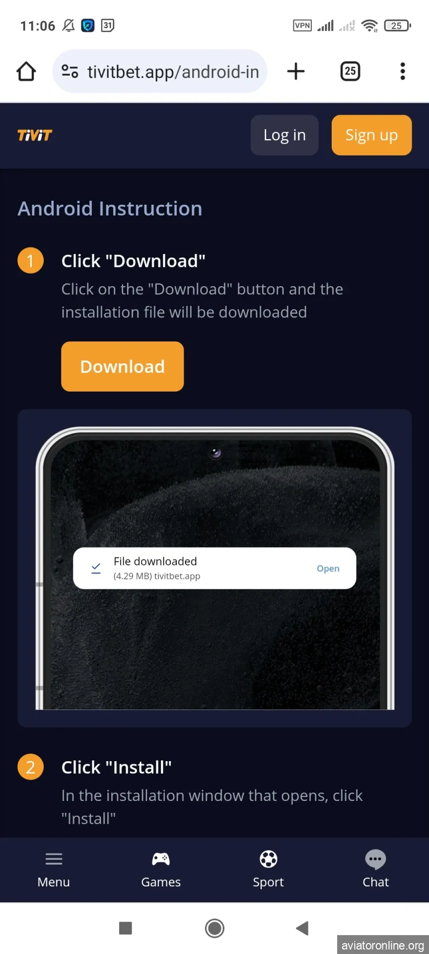Find the Tivitbet installation file to install the application.