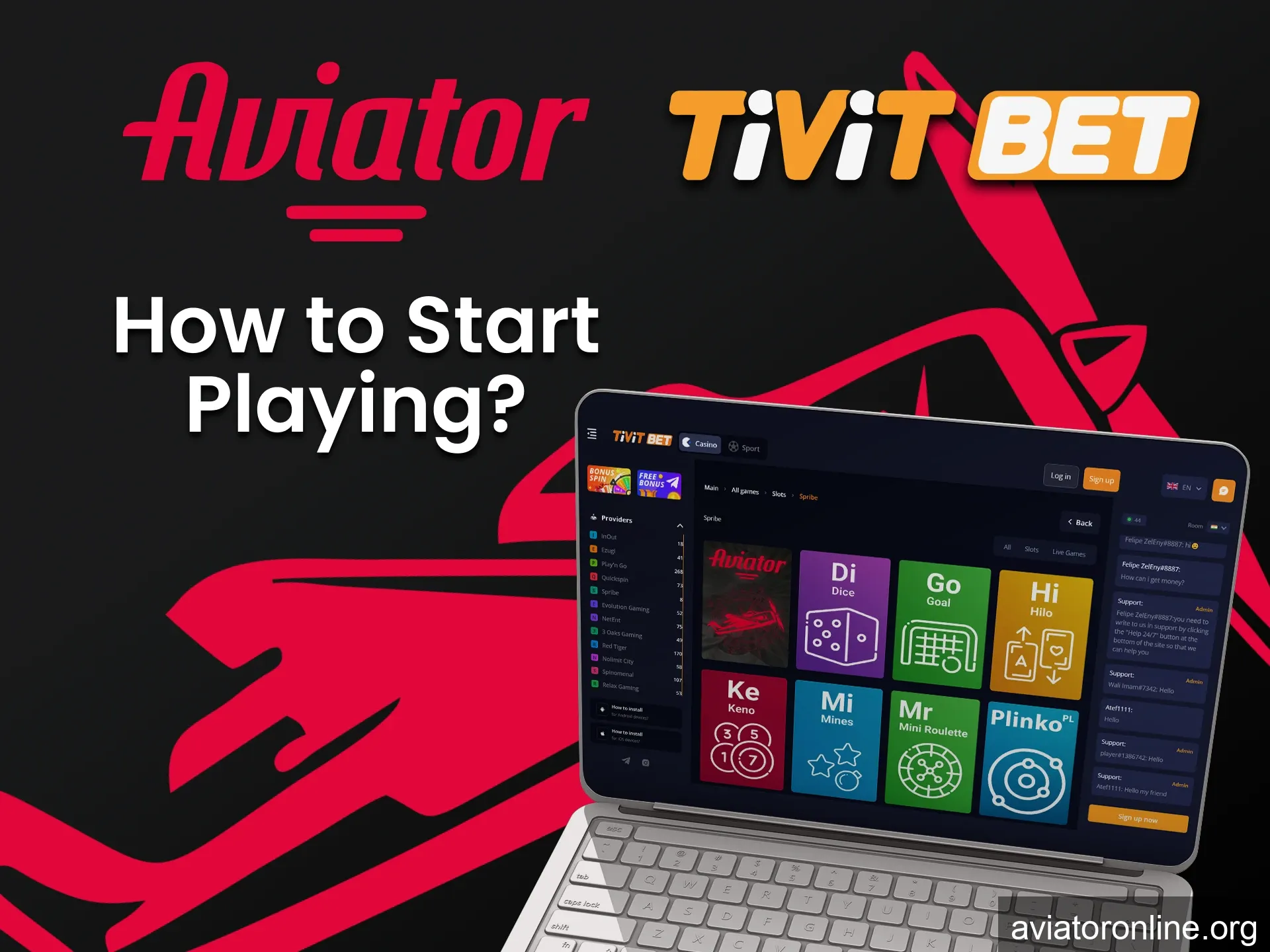 Choose Aviator in the casino section of Tivitbet.