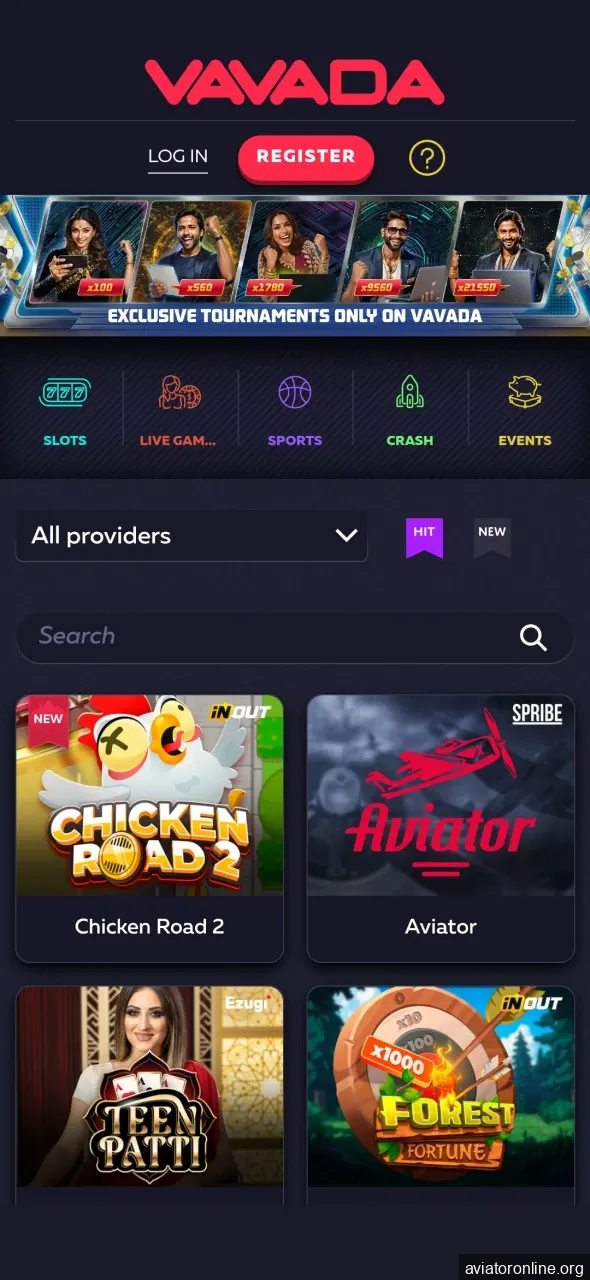 Explore the main page of the Vavada application.