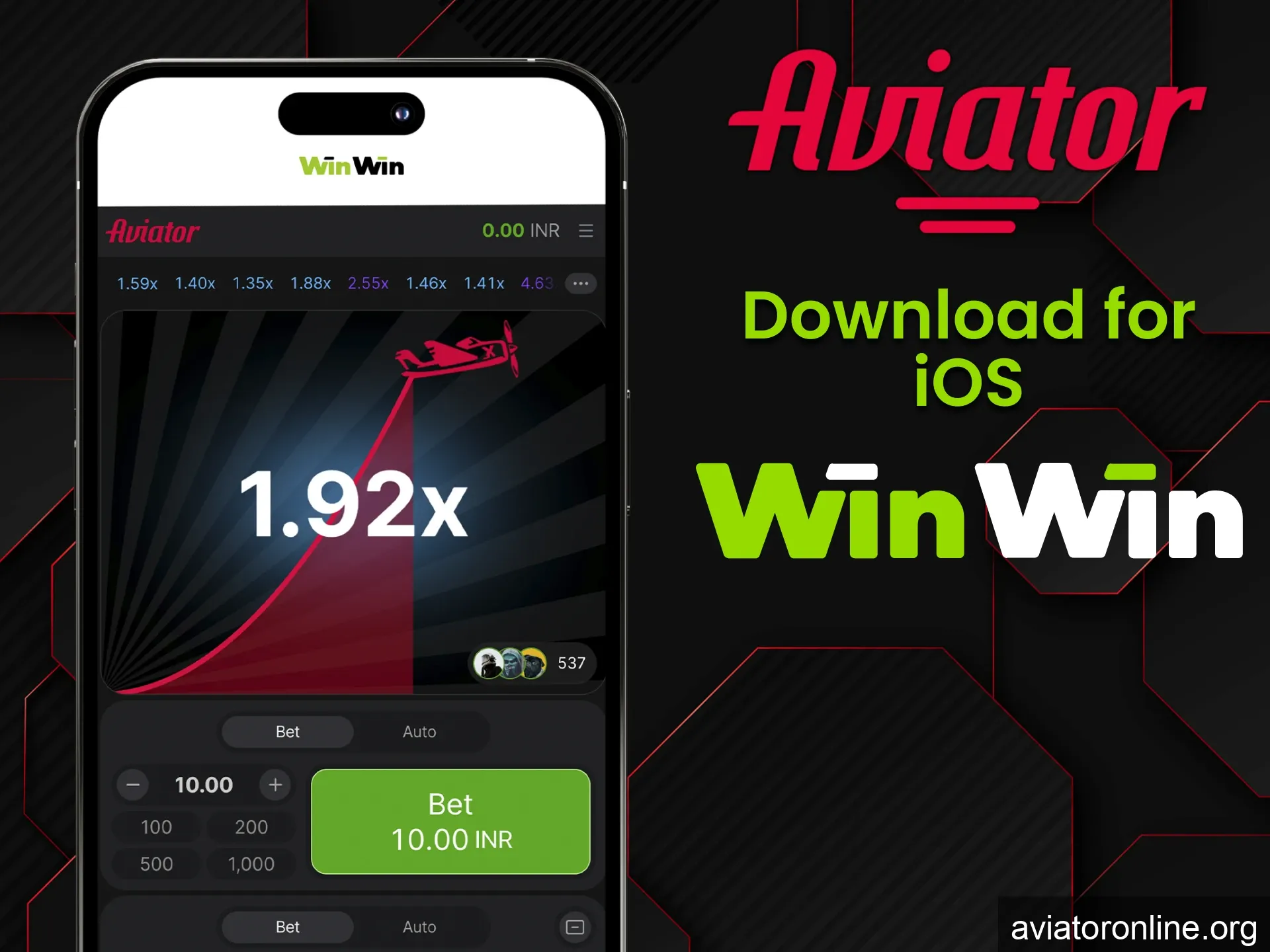 Download the WinWin app to play Aviator on iOS devices.